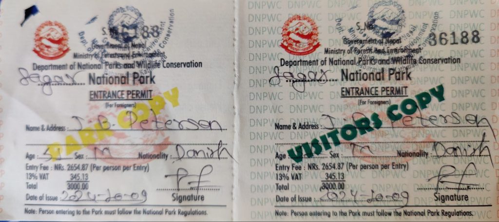 Adgangstilladelse til Sagamartha nationalparken